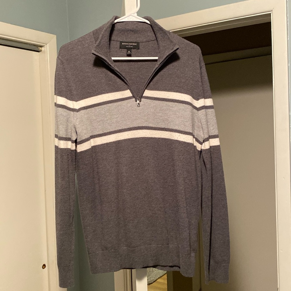 Banana Republic quarter zip grey striped knit sweater